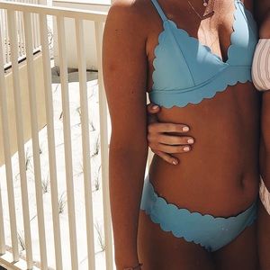 Scalloped high rise bikini bottoms